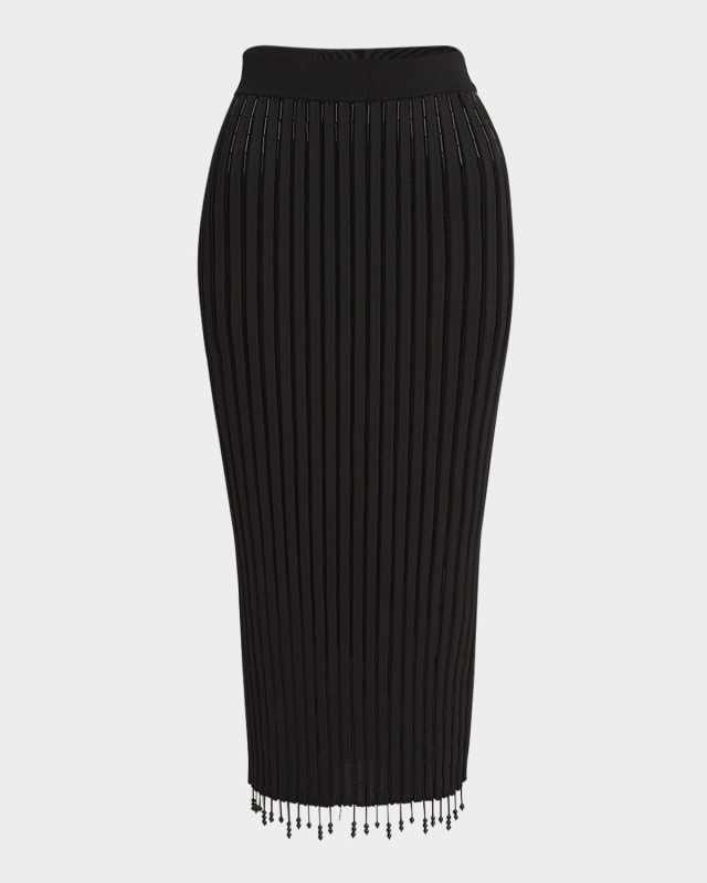 Beaded Fringe Rib Midi Skirt